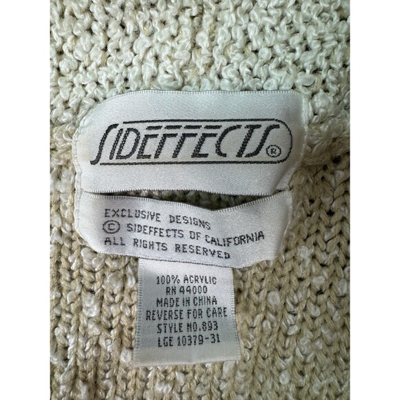 Vintage 80s Sideffects of CA Open Cardigan Sweater Size L Cream Textured Bouclé - Picture 8 of 8